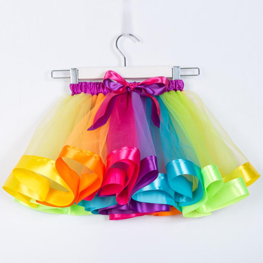 2026 Kids' European & American Rainbow Mesh Dance Tutu Skirt - Lined Half Skirt for Girls