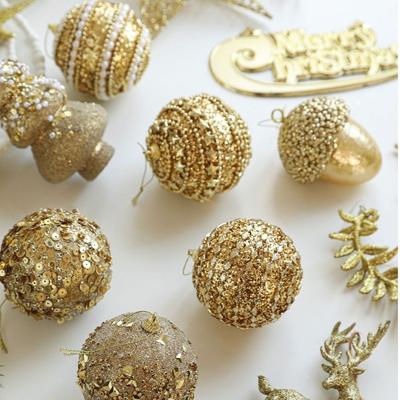 Gold Glitzer Weihnachtsbaumkugel Hängende Ornamente Pailletten Schaumstoff Weihnachtsdekorationen Xmas Baum Dekorationen