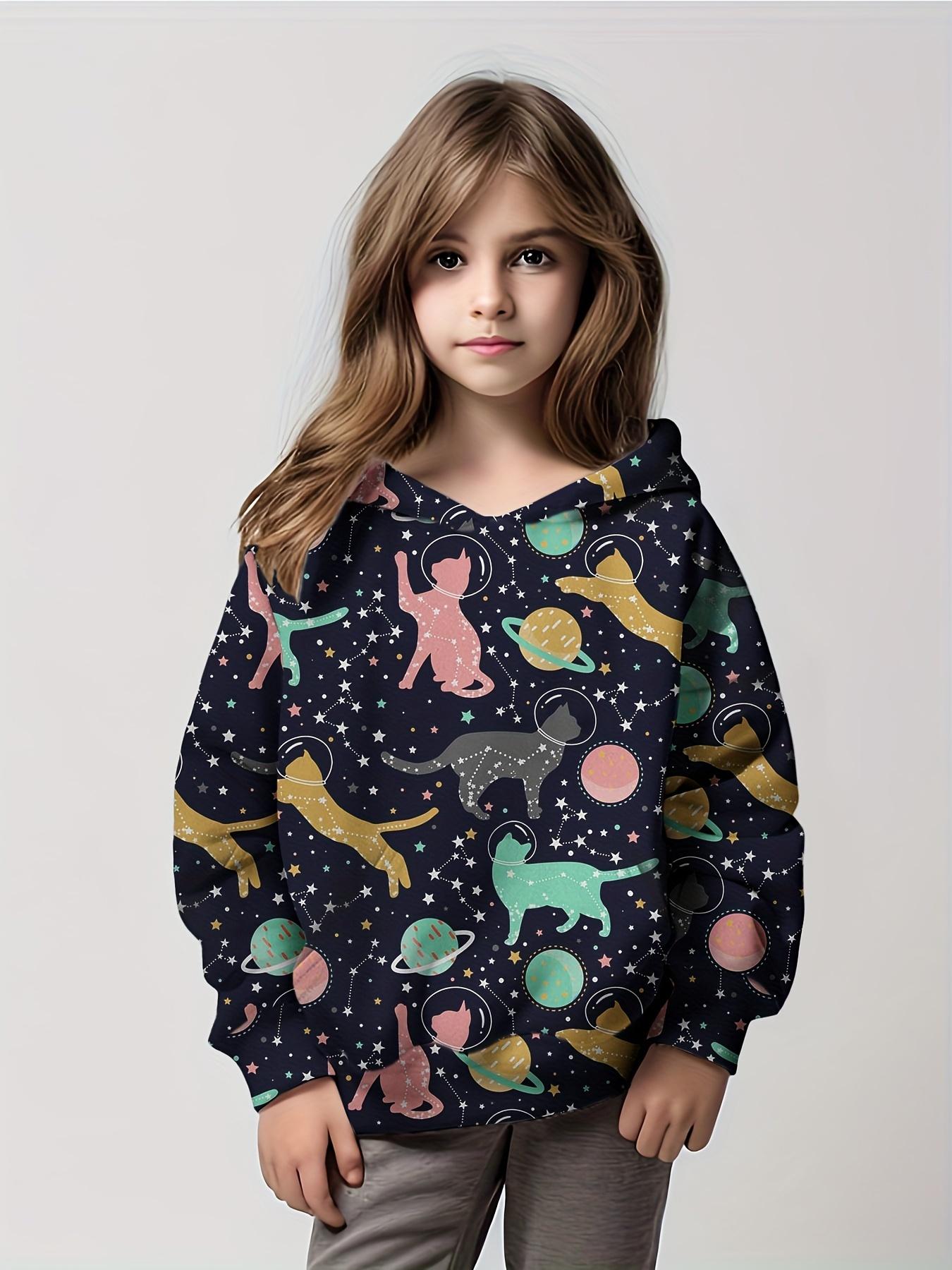 

Детская толстовка с капюшоном с милым принтом головы кошки для девочек, домашняя одежда с длинными рукавами, спортивная одежда, модный тренд, индивидуальный рисунок, одежда 160