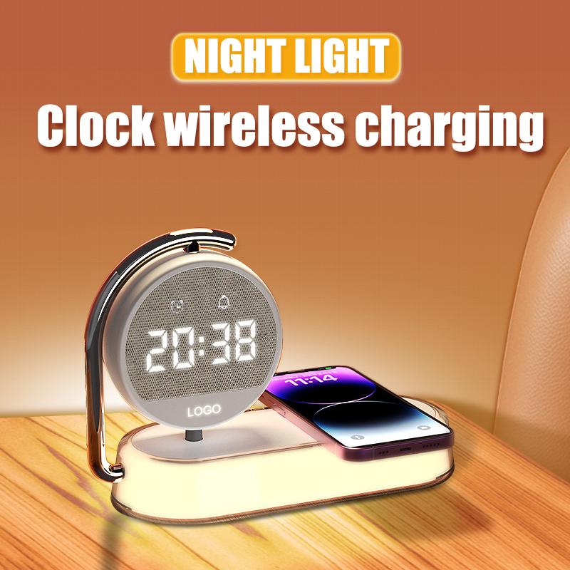 rs CE Fcc Wireless Charger 3 in 1 Clock Alarm Clock Wireless Charger LED Light Smart Phone Charger Table Desk Lamp