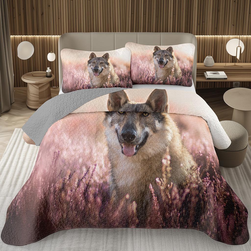 Wolf Bedspreads For Boys Teens Men Wild Safari Animal Coverlet Twin King Reversible Grey Bedding Set Wildlife Quilted Bedspread