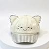 Cute Cat Ear Plaid Decorative Beret Sun Protection Retro Big Head Circumference Octagonal Hat Showing Face Small Painter Newsboy Hat