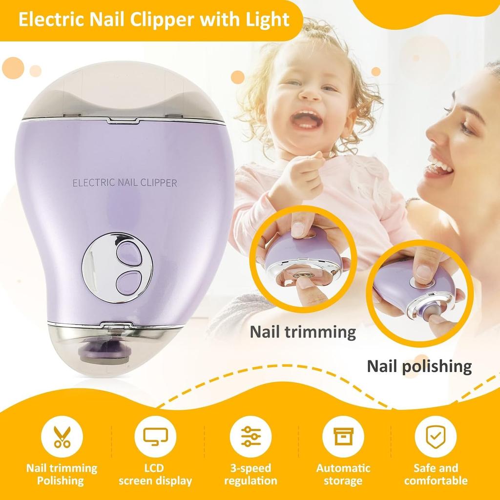 Electric Nail Clipper 3 Speeds Levels Electric Nail Trimmer with Nail Clip Storage Rechargeable Automatic Nail Clipper Portable Electric Fingernail