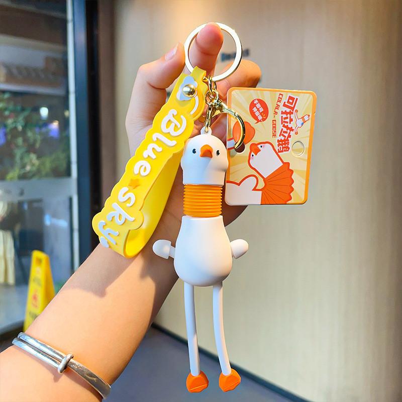 And Playful Cute Goose Keychain With Long Legs Silicone Cartoon Keyring