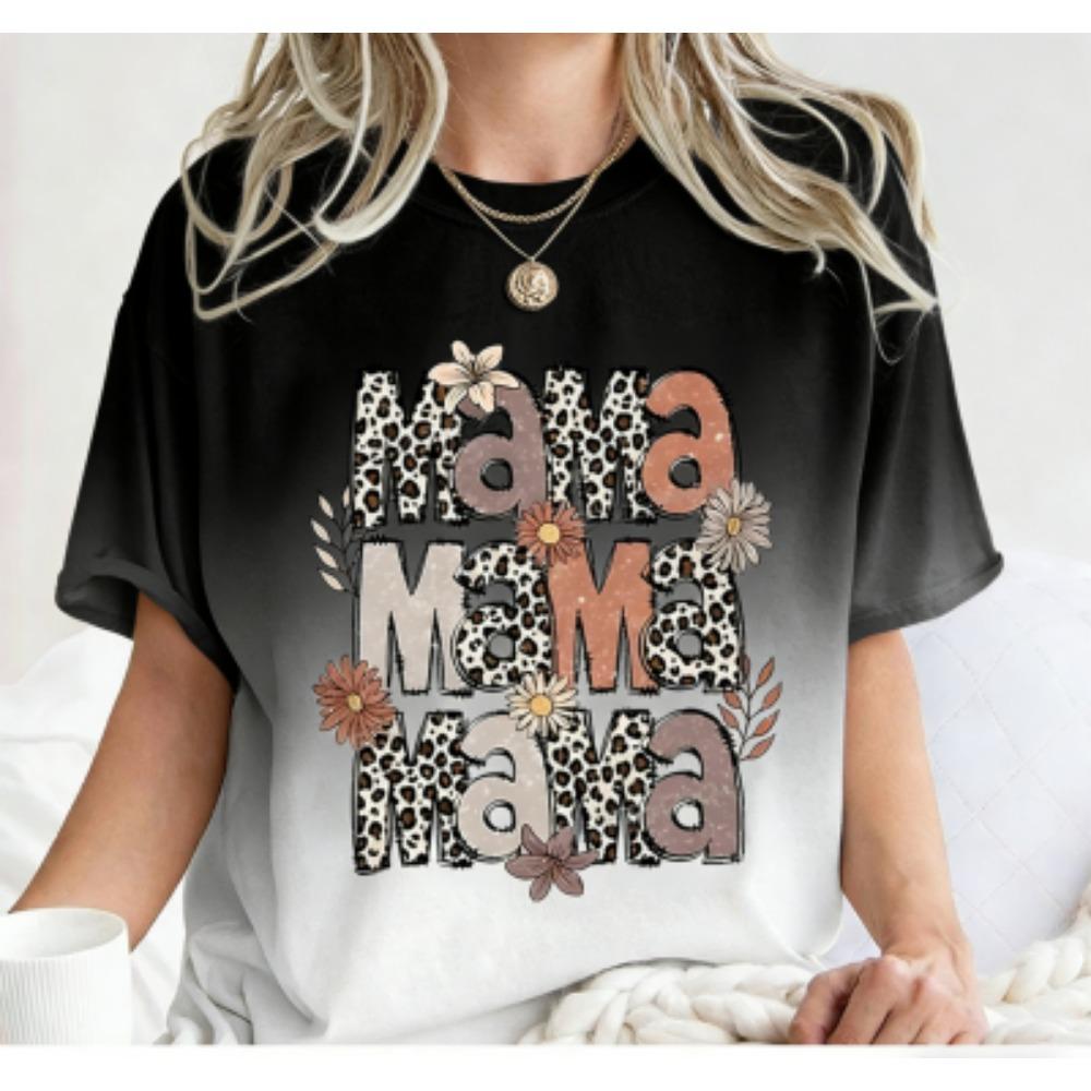 Funny Stripe Colorful Leopard Mama Print Women's Short Sleeves T-Shirt Loose Casual Summer Outdoor Street Women's Tees Tops