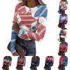 Women's Casual Fashion Round Neck Independence Day Print Long Sleeve Ribbed Top