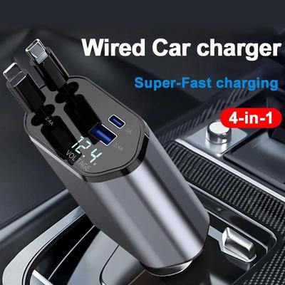 120W 4'ü 1 arada geri çekilebilir araç şarj cihazı IPhone IPad için kablolu USB C kablosu IP/Type-C süper hızlı şarj adaptörü M9B6