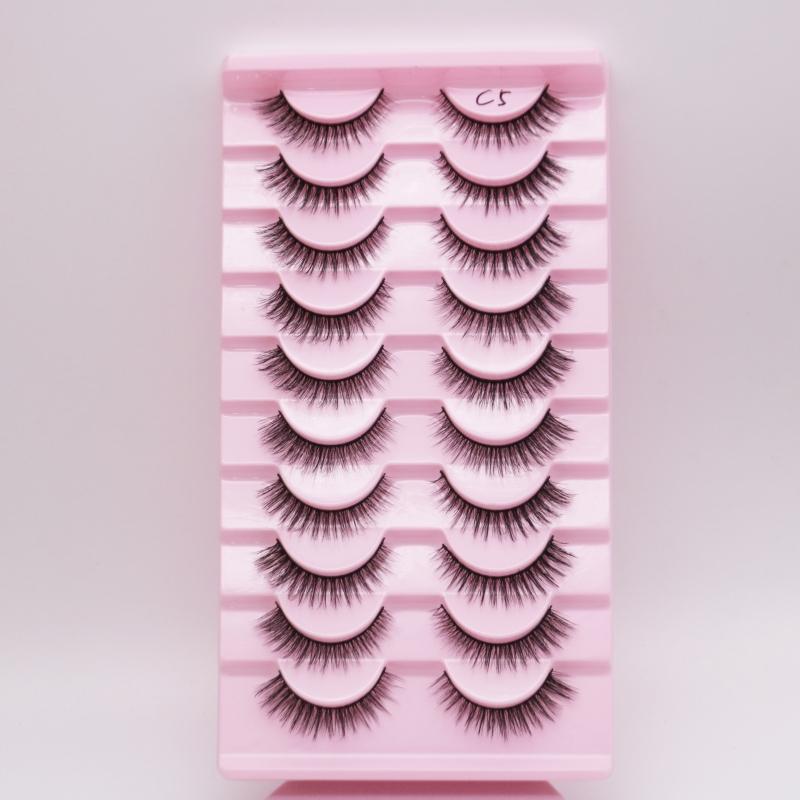 Low Price Glitter Lashes Natural Fluffy Half Lashes Faux Mink Korean Pbt Fiber 10 Pairs 12mm Mink Eyelashes