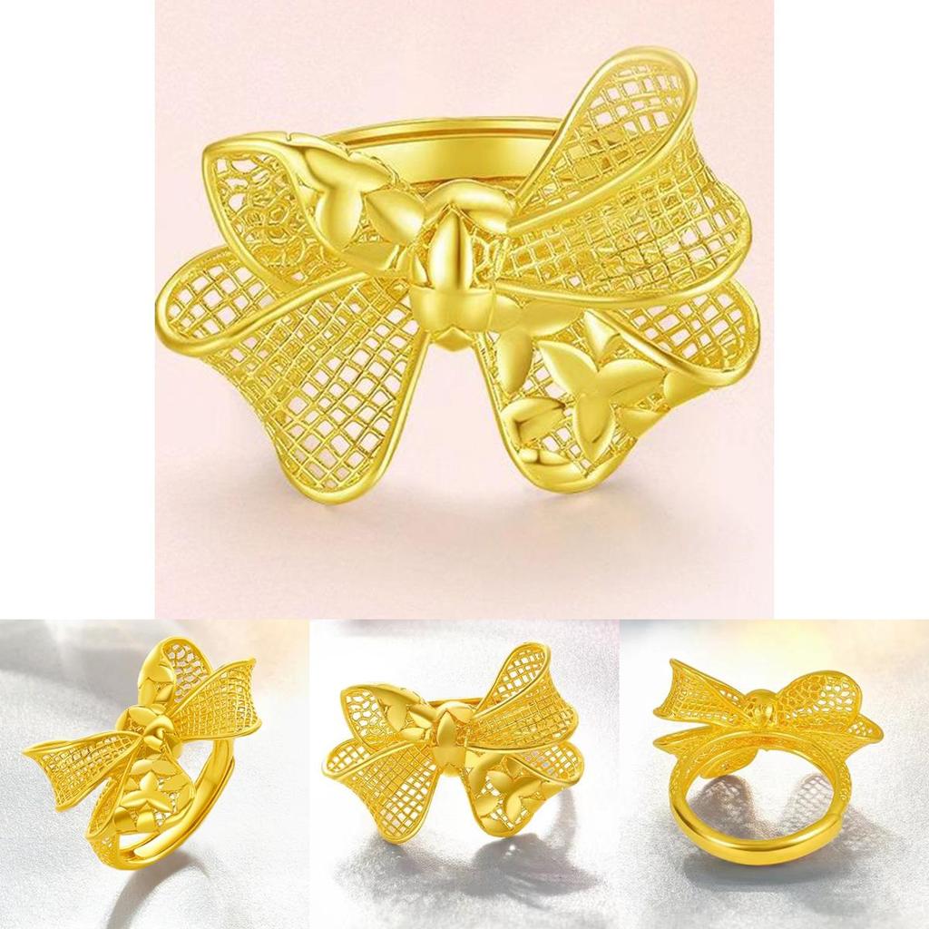 Auffälliger vergoldeter floraler Schmetterlingsring für Damen mit verstellbarer Passform