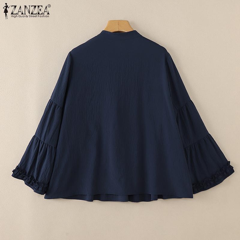 ZANZEA Blouse Décontractée pour Femme à Col Rond et Couleur Unie, Ample, à Manches Lanternes