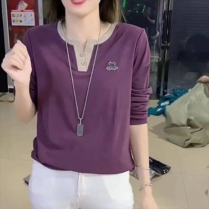 

Весна Новая Пуговица Глажка Маленький Лебедь Женская Футболка с V-образным вырезом и длинным рукавом Большой размер Свободная Базовая Рубашка Темпераментный Топ Маленькая Рубашка 4XL фиолетовый