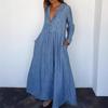 Loose Comfortable V-neck Denim Maxi Dress with Pockets