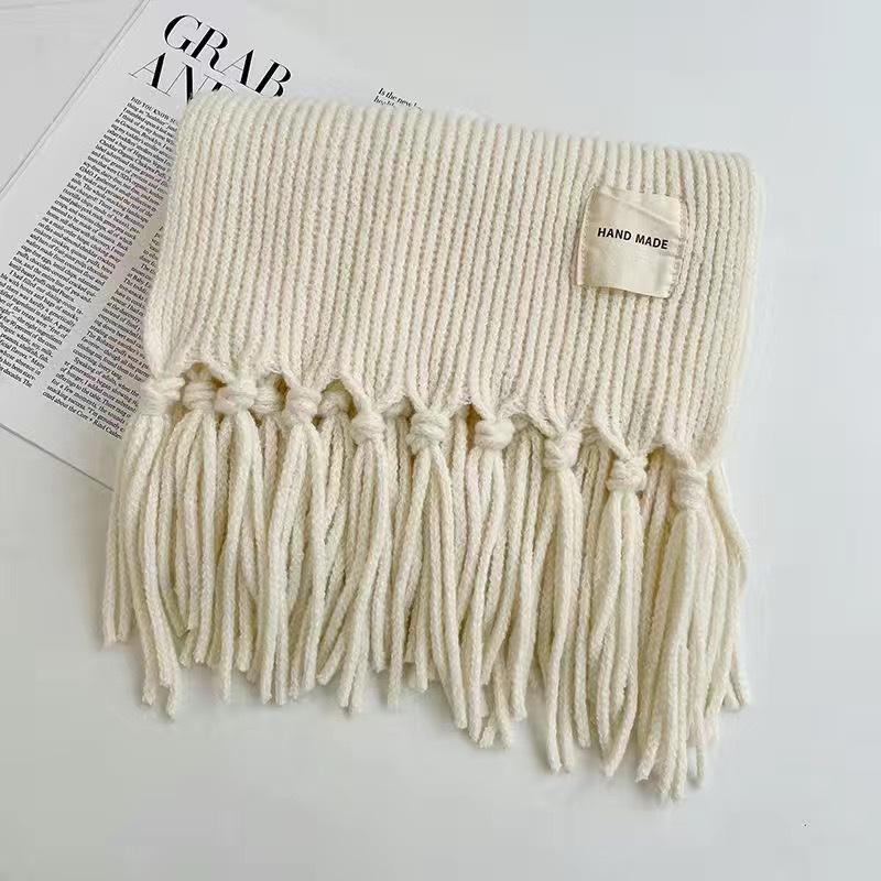 Scarf female winter student Korean version versatile new knitted couple thickened warm wool men's solid color fringed scarf