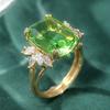 Fashion Gold Color Inlaid White Green CZ Women's Ring Geometry Daily Wear Party Jewelry