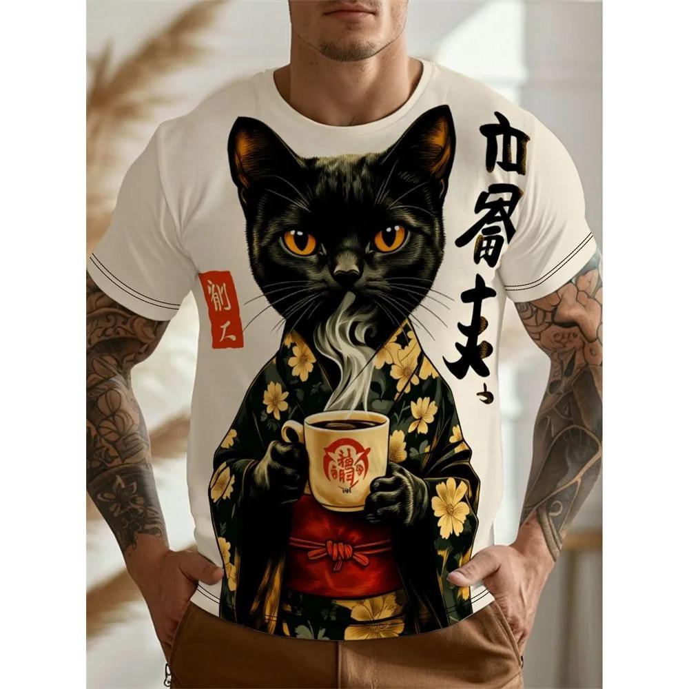 

Summer Mans Animal Cat T-shirt Creative 3D Printed Short Sleeved T-shirt Fashionable Comfortable Soft Breathable Large Loose T-shirt S