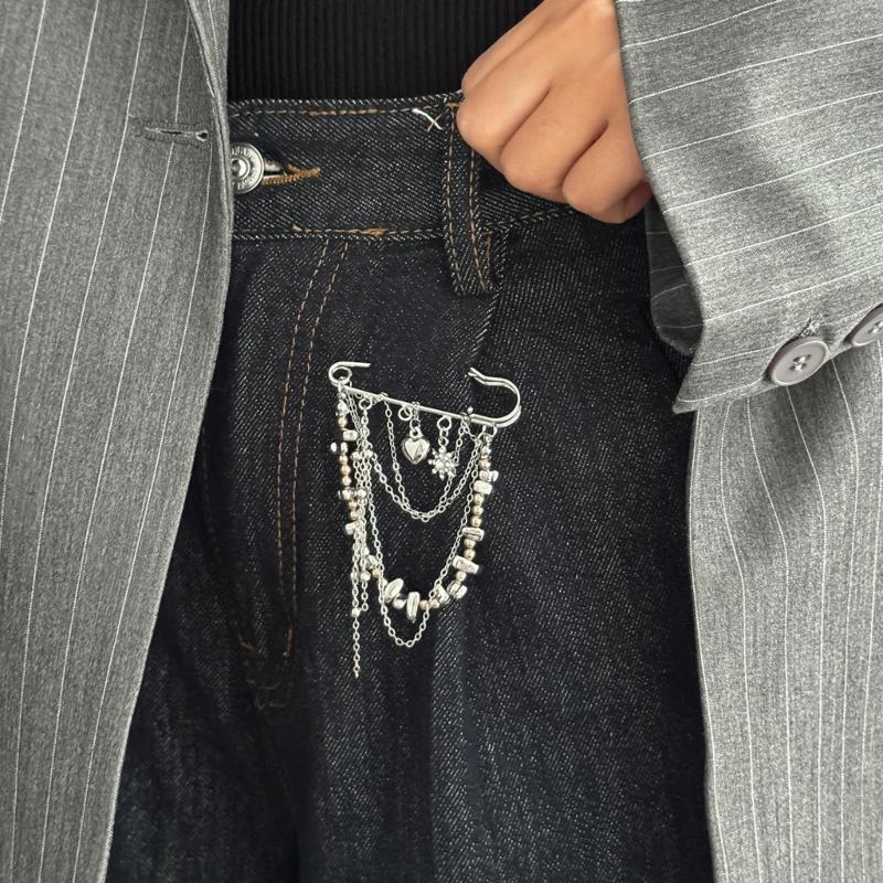 Elegantní řetízek na kalhoty ve tvaru srdce s kamínky, nastavitelný, jako brož pro dekoraci oblečení a styling outfitu