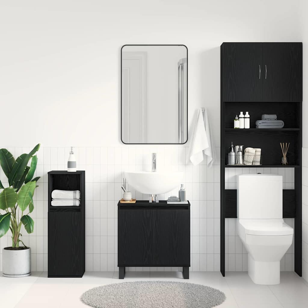 Washbasin Cabinet with Door Black Oak Effect 58 x 33 x 60 cm