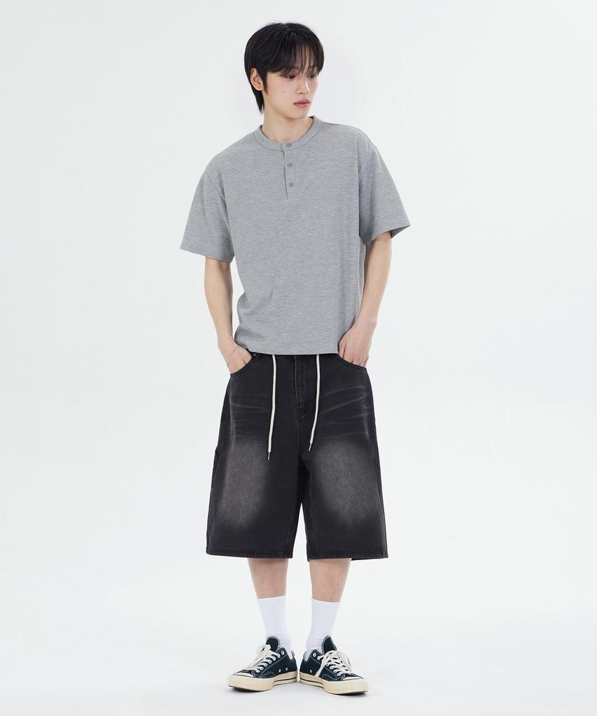 GLW Bermuda Vintage Washed Carpenter Denim Shorts Black