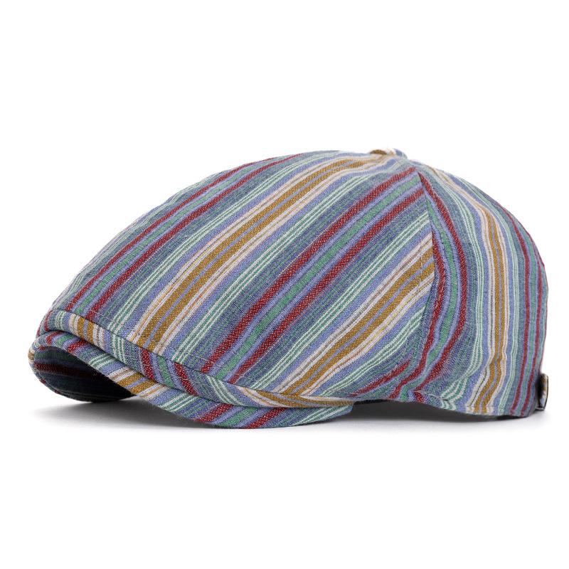 Retro Beret Women's Spring Autumn Thin Striped Forward Hat Men Sunshade Sun-Proof Painter Hat