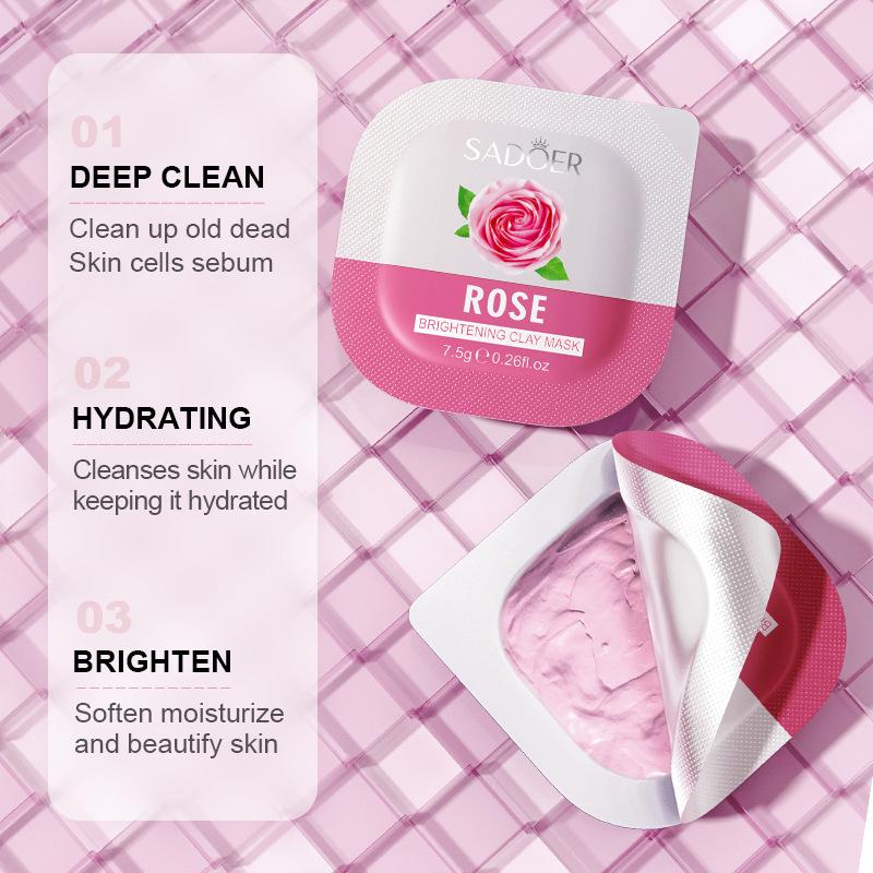 8pcs Rose Mud Mask Moisturizing Deep Cleansing Mask Blackhead Pores Oil Control Smearing Mud Mask Face Care