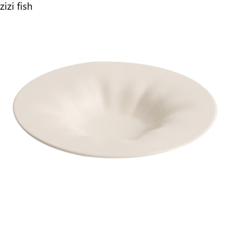 Reinweiß Unregelmäßiger Tiefer Teller Keramik Salatteller Dicker Suppenteller Kreative Strohhut-Teller Hotel Keramik Spezialitäten-Geschirr