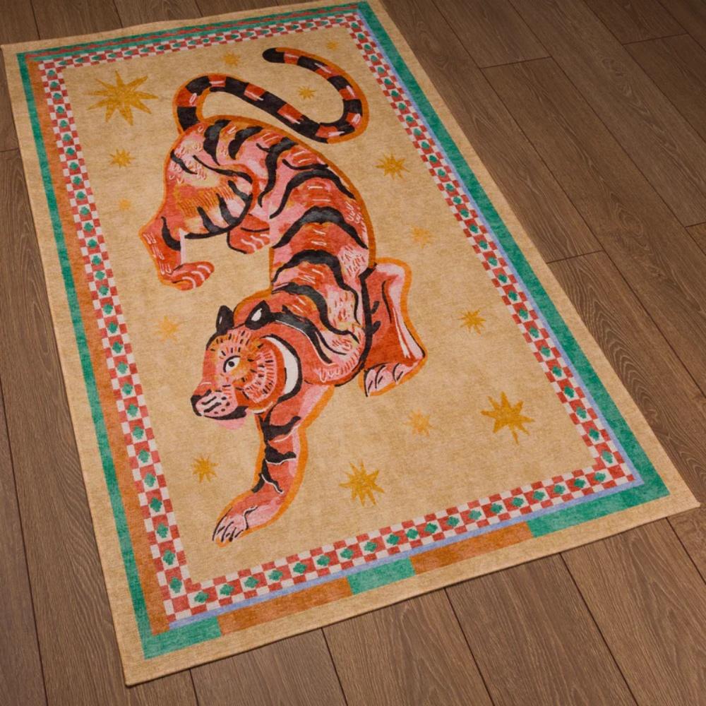 Bohemian Tiger Star Print Colorful Border Floor Mat Living Room Bedroom Area Rug Home Decor Non Slip Carpet Decor Gift