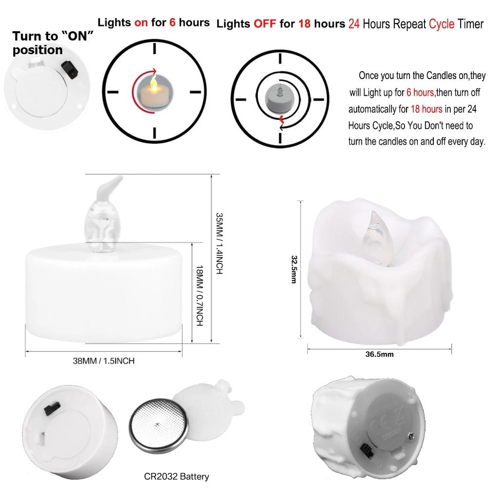 24pcs Flameless Led Tea Lights with Timer 6 Hours On and 18 Hours Off In 24 Hours Cycle Automatically Flickering Candles Light