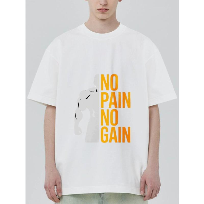 Black T-Shirt No Pain No Gain Muscular Man Graphic Gym Workout Fitness Motivation Shirt for Men and Women Casual Wear Sportswear