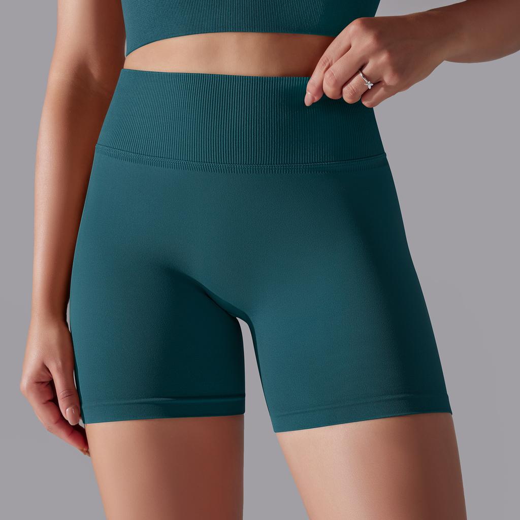 Auroth Seamless Knit Lift Hip Shorts Women High Waist Tummy Yoga Shorts Solid Color Running Fitness Sports Shorts