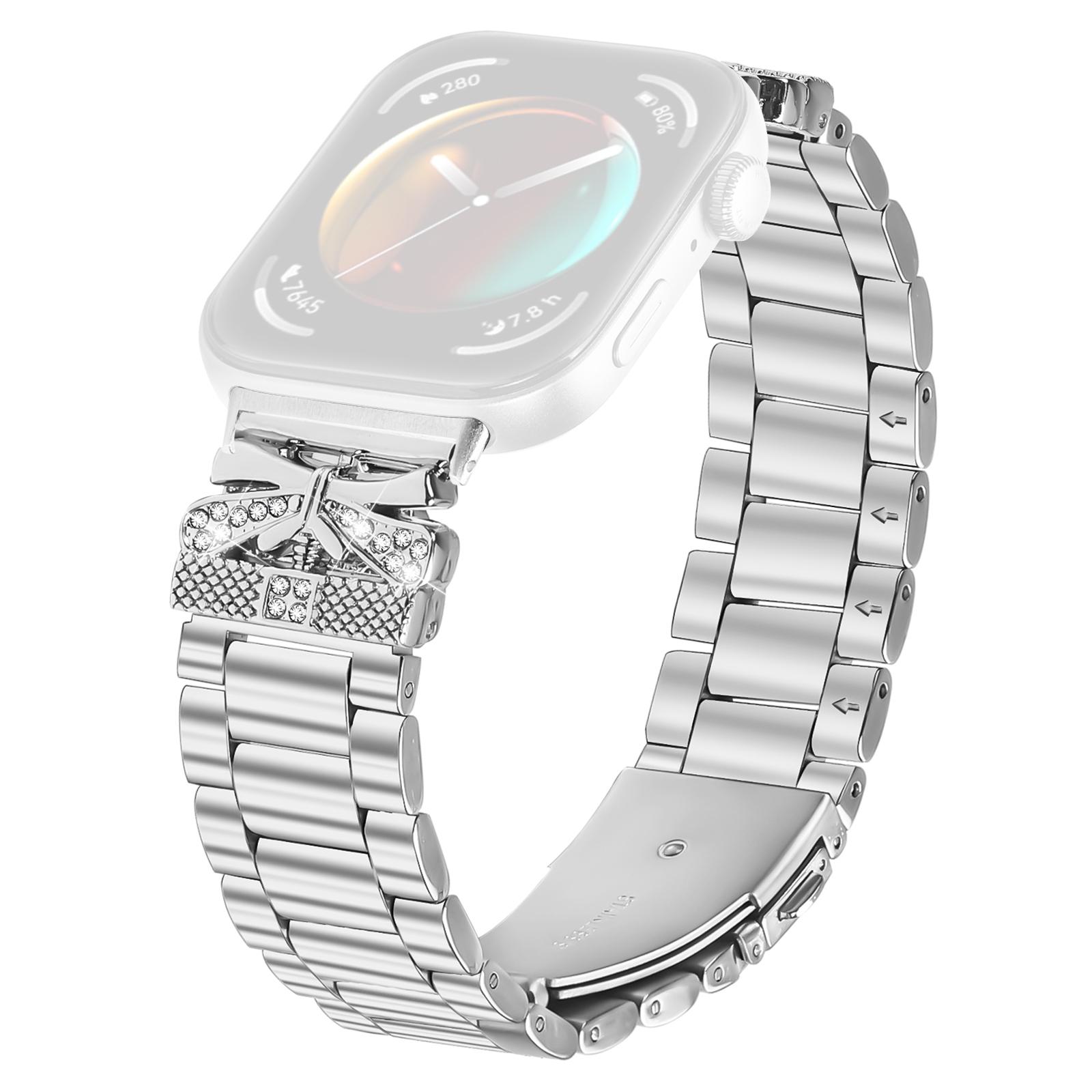 

For Huawei Watch Fit 3 Replacement Strap Butterfly Rhinestones Decor Silver Stainless Steel Watch Band As Shown A