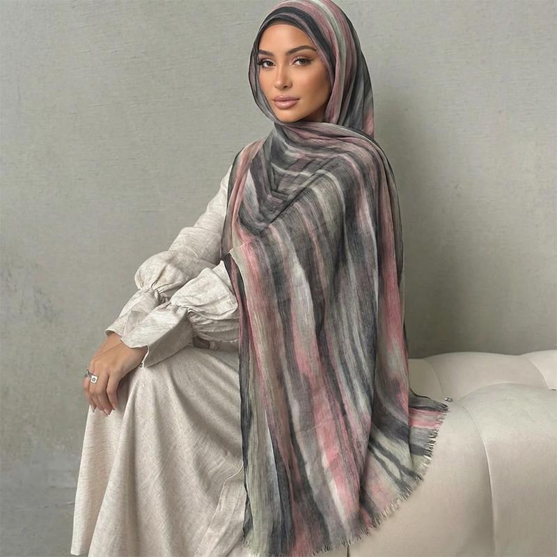 Ramadan Watercolor Modal Hijab Women Bohemian Watercolor Soft Muslim Hijabs Floral Breathable Shawl Wrap Scarf Headscarf Warm