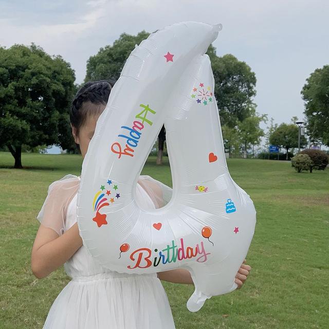 32 Inch Standing White Number Balloons Birthday Decoration Balloons Kids Birthday First Party Girl Banquet Shower Baby Decor 