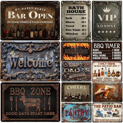 Metalowy Znak Tinowy Retro BBQ Piwo Bar Metalowe Znaki Tinowe Plakaty Płyta Dekoracja Ścienna do Baru Restauracji Kawiarni Klubów Retro Tablica