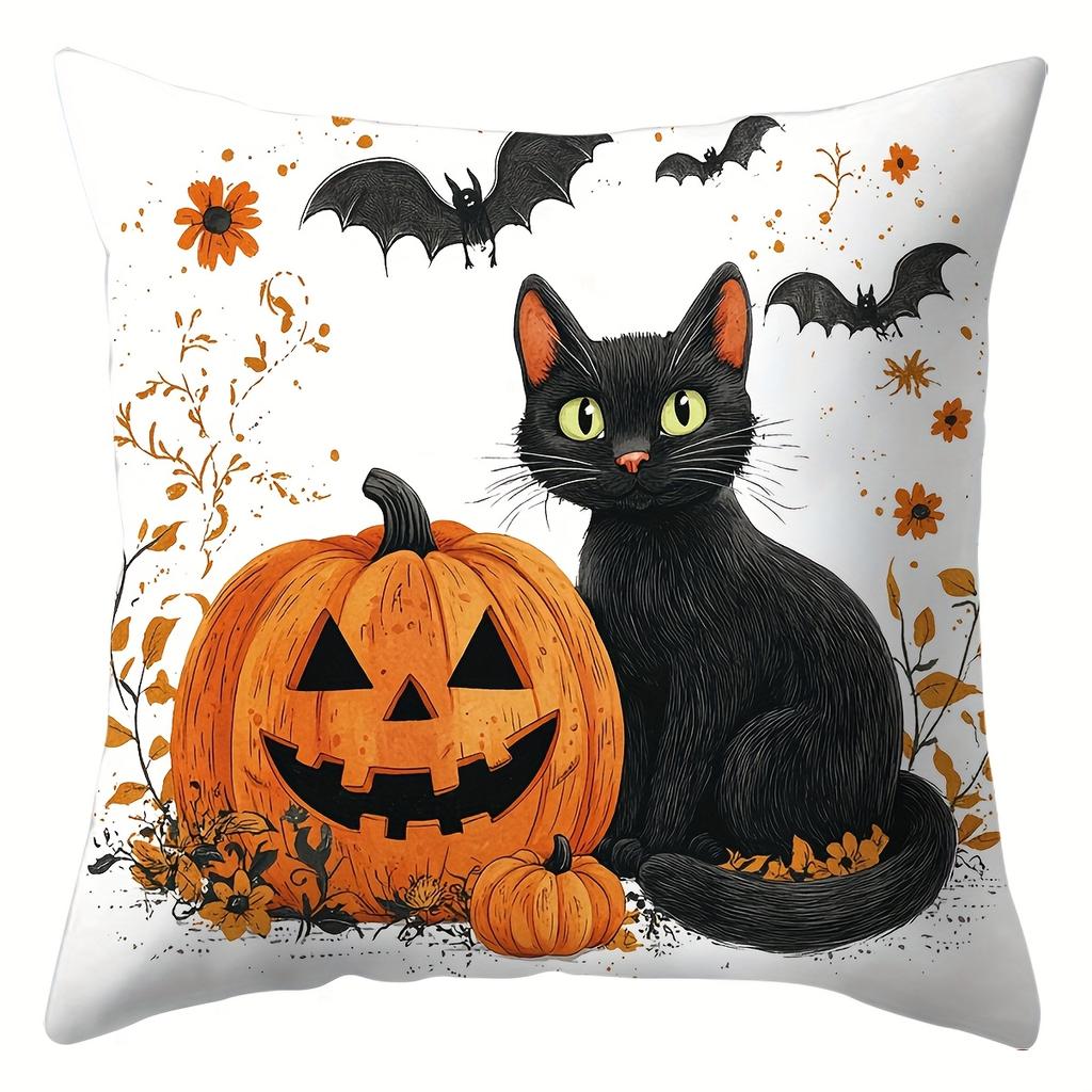 Halloween Linen Cushion Cover Trick or Treat Theme Pillowcase Cats Pumpkin Pillow Cover Halloween Party Decoration 2025