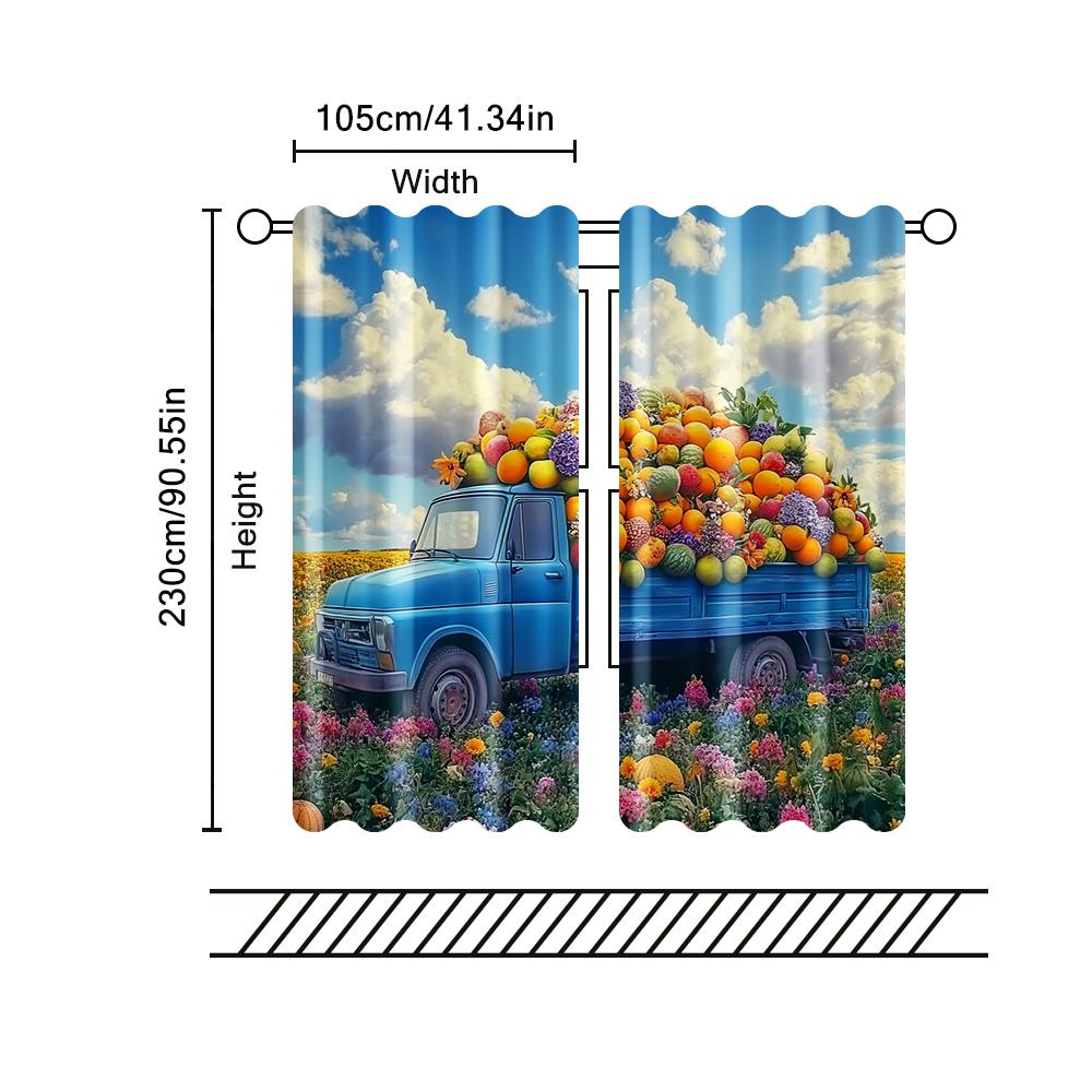 2 pcs, filtering curtains (excluding rods, non-movable, without batteries) A truckload of vegetables and fruits. for use in