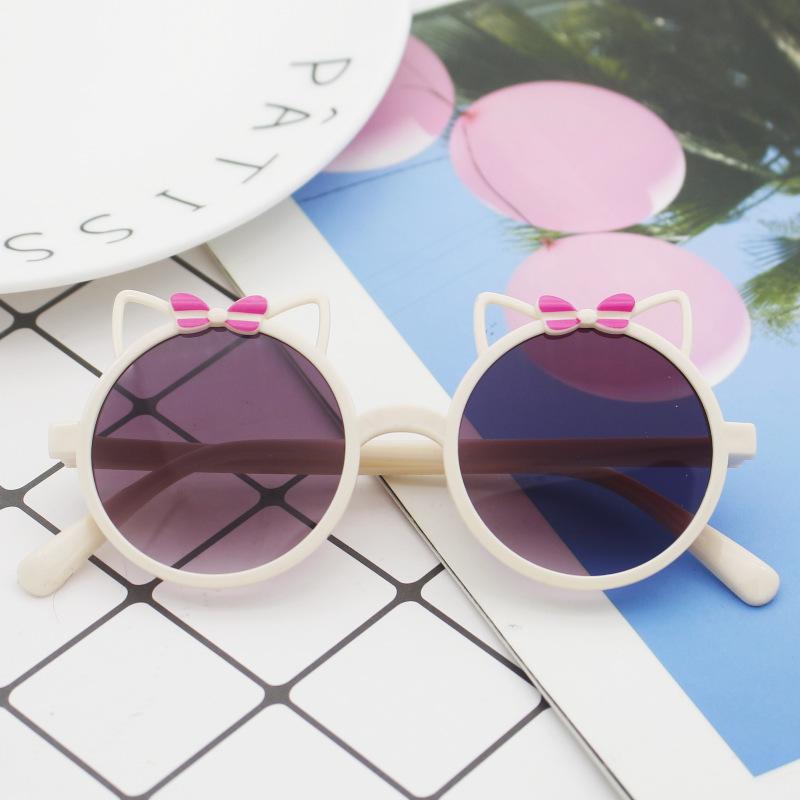 Children'S Sunglasses Uv-Proof Baby Sunglasses Kitten Ear Shape Round Frame Cute Children'S Glasses
