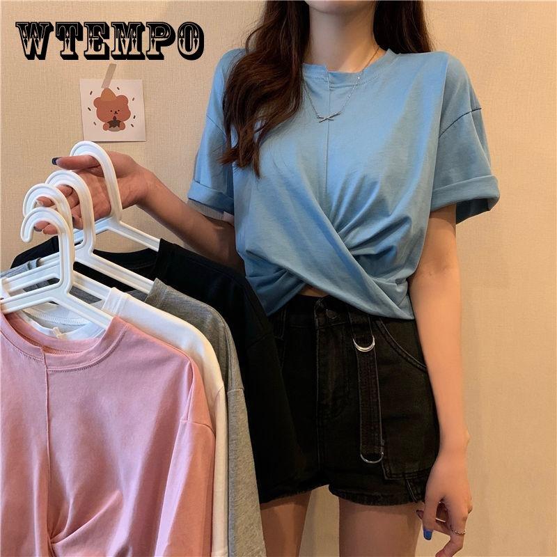 

Сращивающаяся футболка, летняя модная женская однотонная крутая нерегулярная уличная футболка в стиле хип-хоп