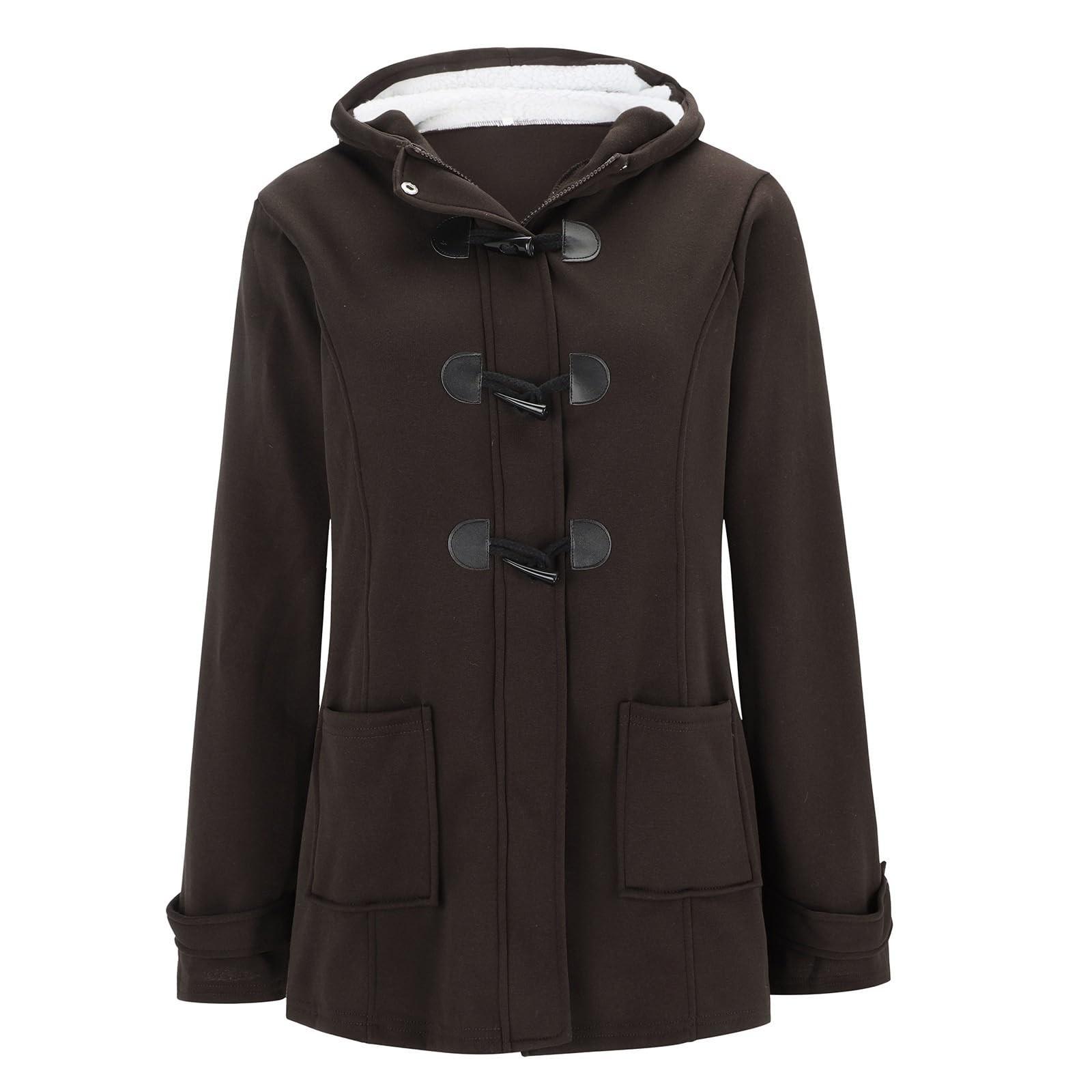 

Женская мода однотонное пальто с карманом и капюшоном из бычьего рога, застегивающееся на молнию, куртка, пальто XXL коричневый