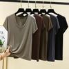 Plus Size Women's Loose U Neck Short Sleeve Modal Tee Thin Solid Color Tshirt All Match Tops M To 6XL