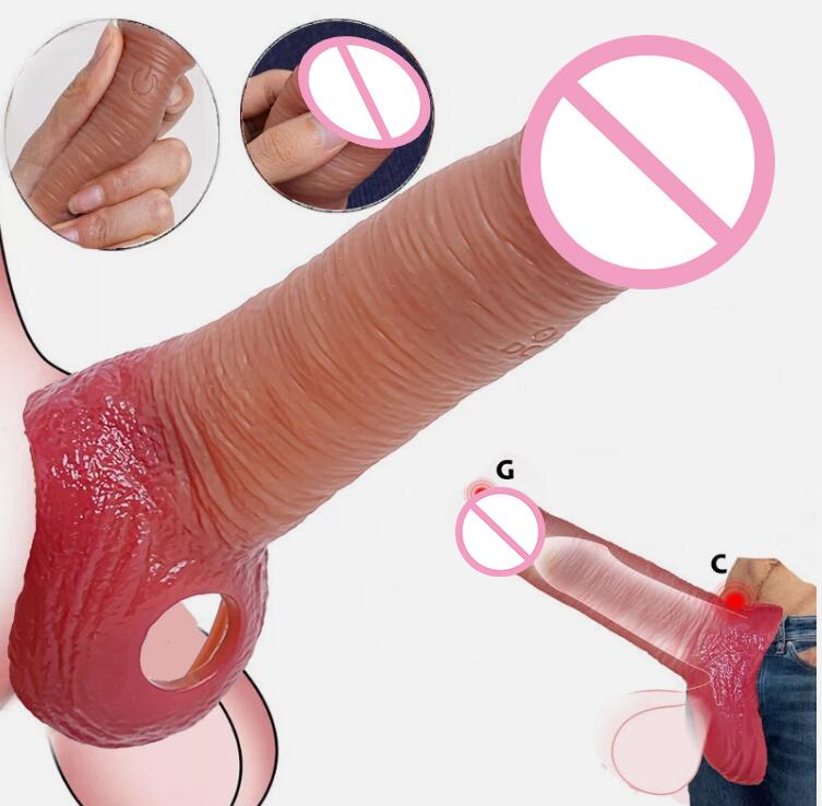 Realistic Penis Enlargement Sleeve Male Dick Cover Masturbador Masculino Dick Bondage Extender Ejaculate Sex Toys for Men 18+