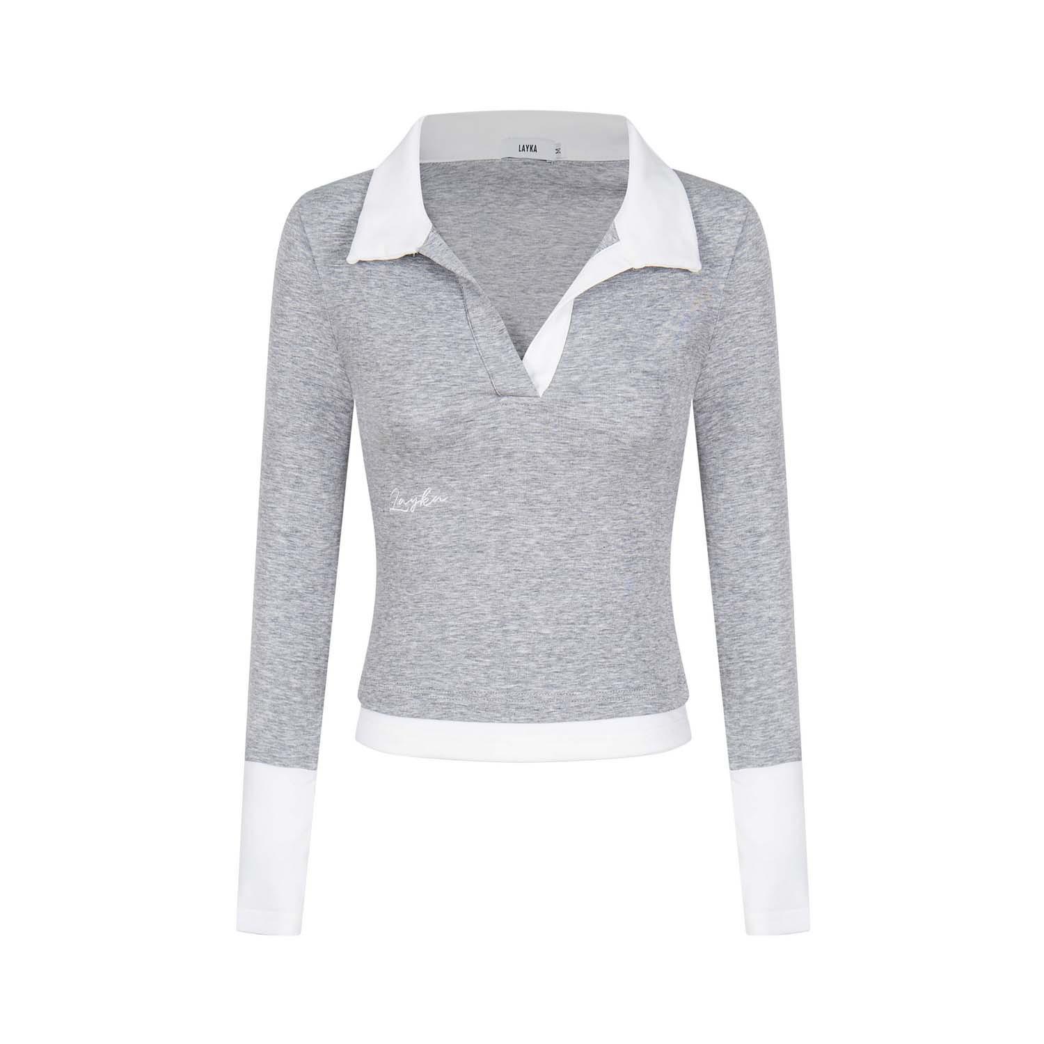 

Женская футболка с V-образным вырезом, облегающего кроя, с длинным рукавом - Осенний дизайн, для ношения как внутри, так и снаружи, трендовый топ Large хизер серый