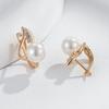 Luxury  Rose Gold Color Pearl English Earrings For Women Unique Geometric Natural Zircon Accessories Daily Jewelry Gift
