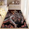 Fire Dragon and Knight Battle Design Carpet, Black and Red Theme Suitable for use as an anti-slip for living room bedroom sofas