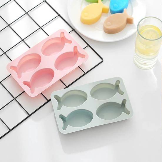 Lindo 4 bandejas de bolo slots peixe silicone artesanato sabão chocolate faça você mesmo cozimento
