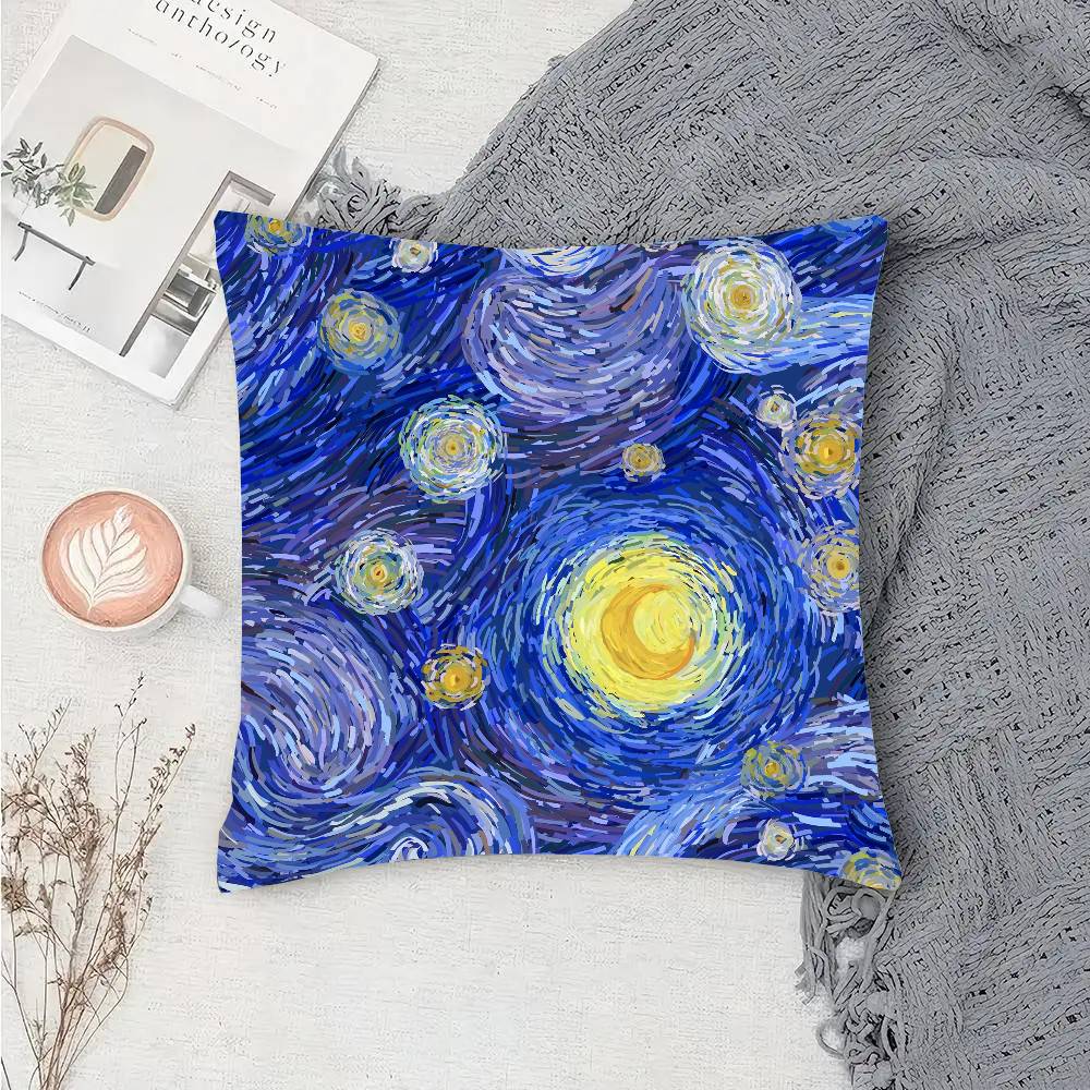 The Starry Night Art Pillow Case Fashion Square Pillowcase Bedroom Sofa Room Ins Decoration Leisure