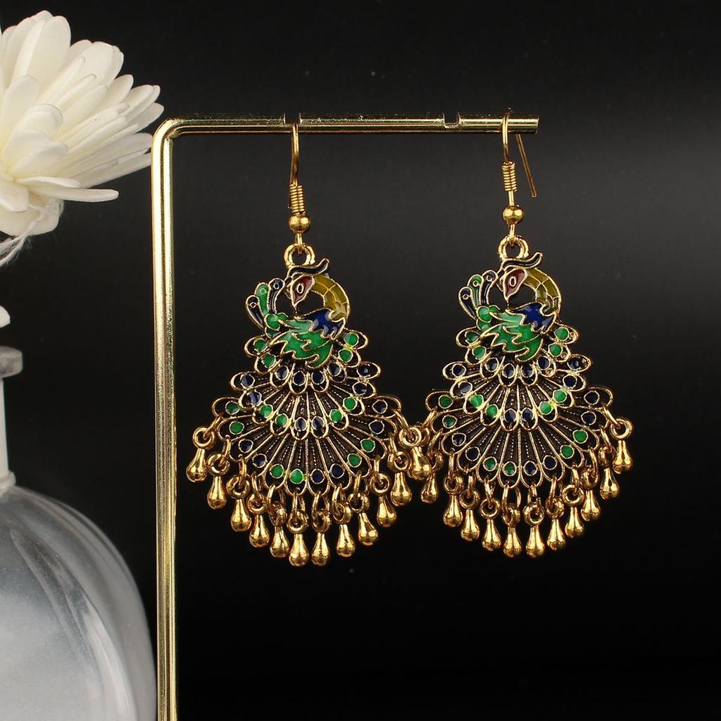 Turquoise Earrings Bohemian Drop Ear Earrings with Tassels, Geometric Alloy, Retro Style, Boastful Ear Accessories