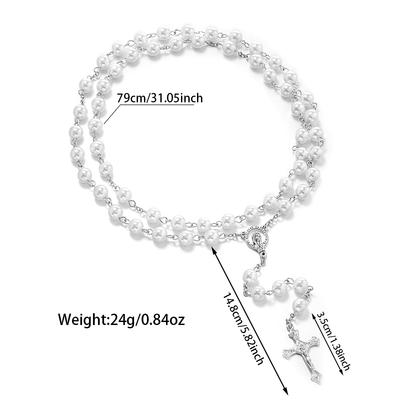 1 Fashionable and Elegant Imitation Pearl Long Pendant Cross Necklace, Versatile for Daily Use, Y-shaped Women's Necklace
