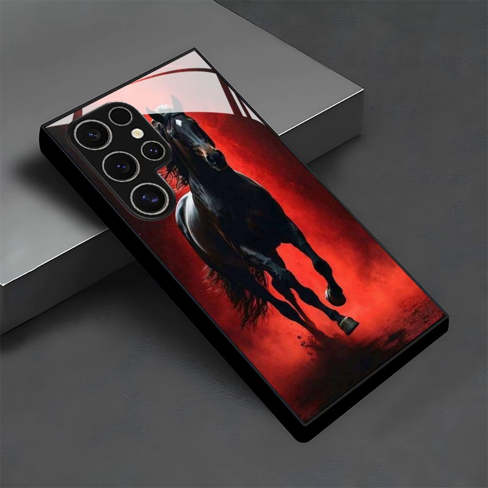 Žirgo stiklo telefono dėklas, skirtas Samsung Galaxy S26 S25 S24 S22 S23 Ultra S21 S20 Plus 5G, matinės, neslystančios, pilnos apsaugos