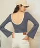 SALON DE YOHN Back Point Stripe T_ Navy