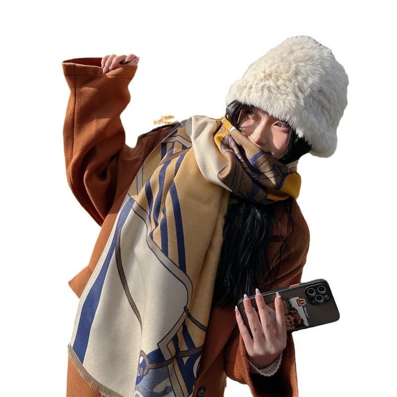 Wind carriage winter scarf thickened and warm imitation cashmere shawl scarf windproof versatile scarf
